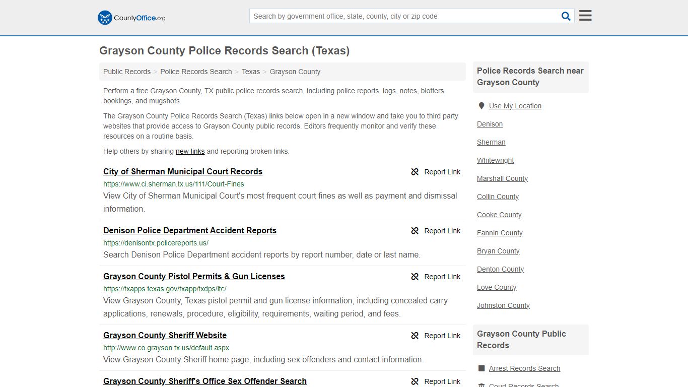 Grayson County Police Records Search (Texas) - County Office